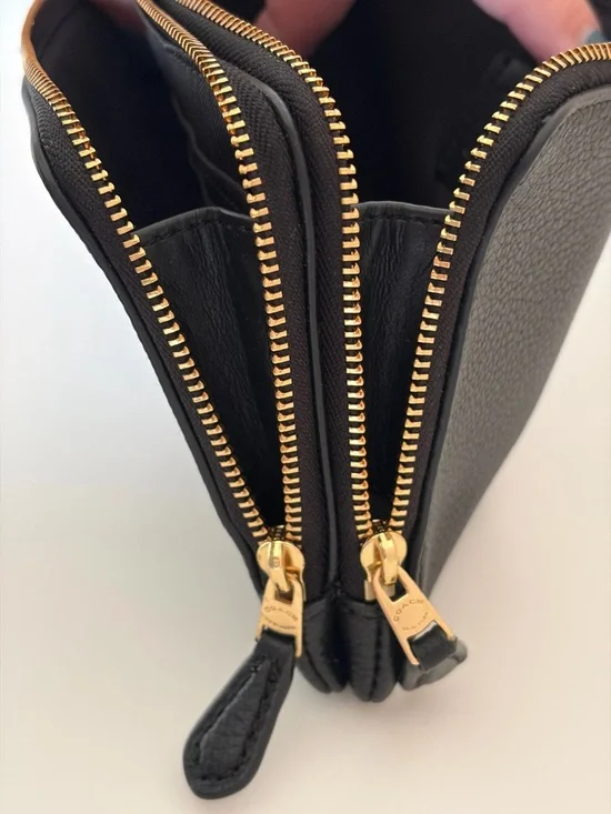 Coach Black Pebbled Leather Zip Wristlet with Gold Logo - Picture 12 of 16